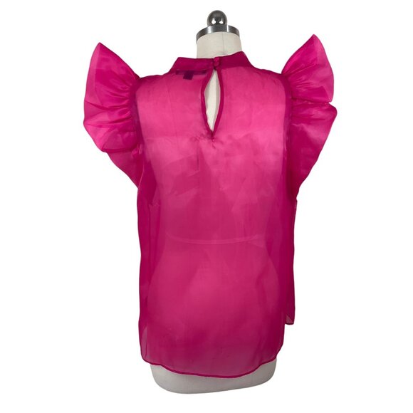 Boston Proper Blouse Womens Medium Pink Fuchsia Organza Ruffle Sleeve Glam Party - Picture 4 of 8